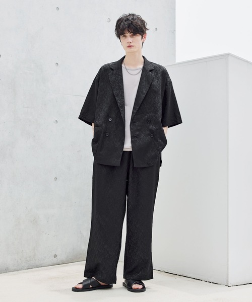 イギー　リラックスセットアップ セットアップ 2点セット】ダブルテーラード半袖シャツ+ワイド