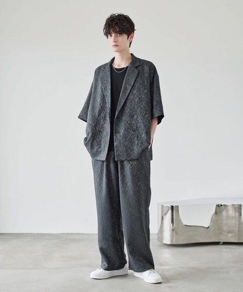 セットアップ 2点セット ダブルテーラード半袖シャツ+ワイドバギーイージーパンツ セットアップ 2点セット】ダブルテーラード半袖シャツ+ワイド