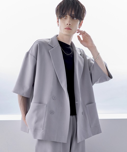 セットアップ 2点セット ダブルテーラード半袖シャツ+ワイドバギーイージーパンツ セットアップ 2点セット】ダブルテーラード半袖シャツ+ワイド