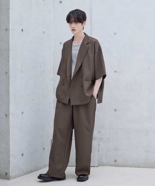 ASTRONOMY（アストロノミー）の「【セットアップ 2点セット】ダブルテーラード半袖シャツ+ワイドバギーイージーパンツ（セットアップ・メンズ・グレー/ブラック/チャコール/ネイビー/ブラウン/グレー系/ブラック系・S/M/L/XL）」の22枚目の写真