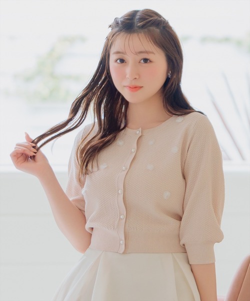 フラワーパーツラメカーディガン