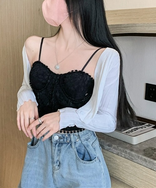 gossip!ロサンゼルス(ゴシップロサンゼルス)の「レトロ風 レースキャミソール(カップ付き)(キャミソール・レディース・ブラック/ホワイト・FREE)」の11枚目の写真