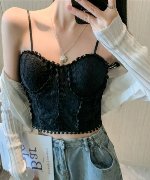 gossip!ロサンゼルス(ゴシップロサンゼルス)の「レトロ風 レースキャミソール(カップ付き)(キャミソール・レディース・ブラック/ホワイト・FREE)」の12枚目の写真