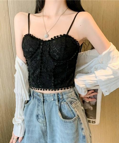 gossip!ロサンゼルス(ゴシップロサンゼルス)の「レトロ風 レースキャミソール(カップ付き)(キャミソール・レディース・ブラック/ホワイト・FREE)」の14枚目の写真