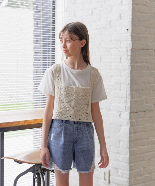 GLOBAL WORK（グローバルワーク）の「かぎ針ベストセットT半袖/326104（ベスト・キッズ・ブラック/アイボリー・130cm/140cm/150cm/160cm）」の6枚目の写真