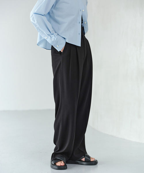 IENA（イエナ）の「《追加2》TA/PL ジョーゼットタックワイドパンツ（スラックス・レディース・ブラック/ネイビー/ベージュ・36/38/40/34）」の21枚目の写真