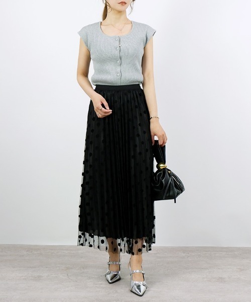 CLOTHY(クロシィ)の「【パッと目を惹くレトロなスタイル♪】2WAYドット柄チュールスカート(スカート・レディース・ベージュ/サックスブルー/ブラック・MEDIUM)」の22枚目の写真