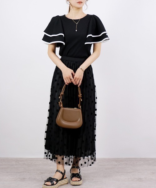 CLOTHY(クロシィ)の「【パッと目を惹くレトロなスタイル♪】2WAYドット柄チュールスカート(スカート・レディース・ベージュ/サックスブルー/ブラック・MEDIUM)」の9枚目の写真