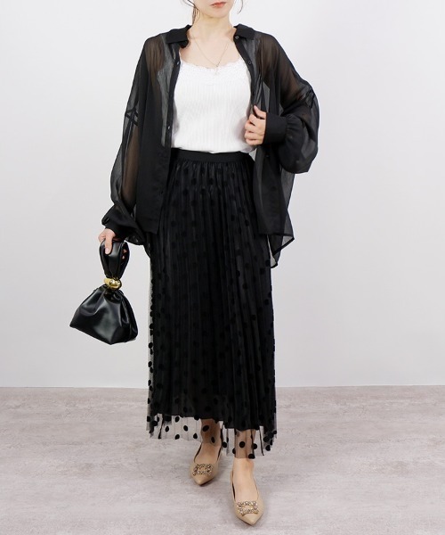 CLOTHY(クロシィ)の「【パッと目を惹くレトロなスタイル♪】2WAYドット柄チュールスカート(スカート・レディース・ベージュ/サックスブルー/ブラック・MEDIUM)」の11枚目の写真