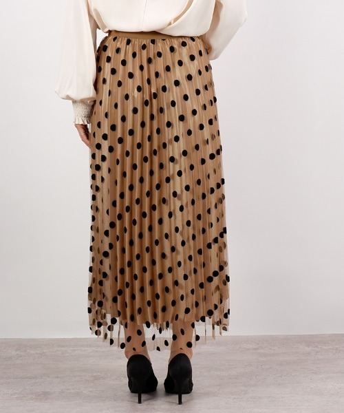 CLOTHY(クロシィ)の「【パッと目を惹くレトロなスタイル♪】2WAYドット柄チュールスカート(スカート・レディース・ベージュ/サックスブルー/ブラック・MEDIUM)」の15枚目の写真