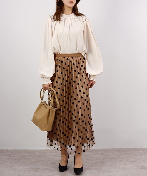 CLOTHY(クロシィ)の「【パッと目を惹くレトロなスタイル♪】2WAYドット柄チュールスカート(スカート・レディース・ベージュ/サックスブルー/ブラック・MEDIUM)」の16枚目の写真