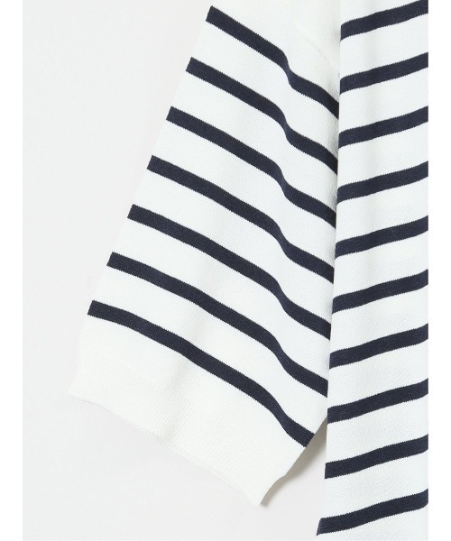 m.f.editorial（エムエフエディトリアル）の「【UVカット 接触冷感 アンチピリング 】m.f.エディトリアル レディース 快適機能 ゆるボーダー クルーネック 半袖ウォッシャブルニット（ニット/セーター・レディース・ブラック/ホワイト・LARGE/MEDIUM）」の6枚目の写真