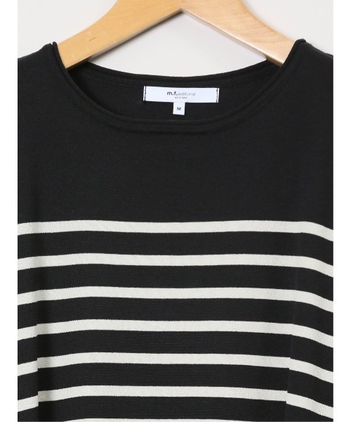 m.f.editorial（エムエフエディトリアル）の「【UVカット 接触冷感 アンチピリング 】m.f.エディトリアル レディース 快適機能 ゆるボーダー クルーネック 半袖ウォッシャブルニット（ニット/セーター・レディース・ブラック/ホワイト・LARGE/MEDIUM）」の10枚目の写真