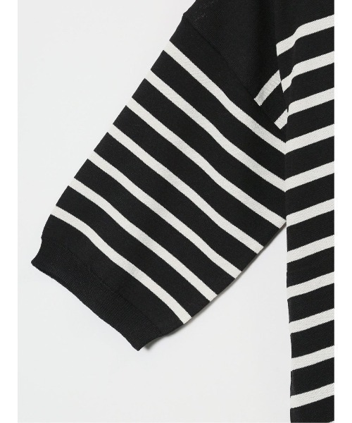 m.f.editorial（エムエフエディトリアル）の「【UVカット 接触冷感 アンチピリング 】m.f.エディトリアル レディース 快適機能 ゆるボーダー クルーネック 半袖ウォッシャブルニット（ニット/セーター・レディース・ブラック/ホワイト・LARGE/MEDIUM）」の11枚目の写真