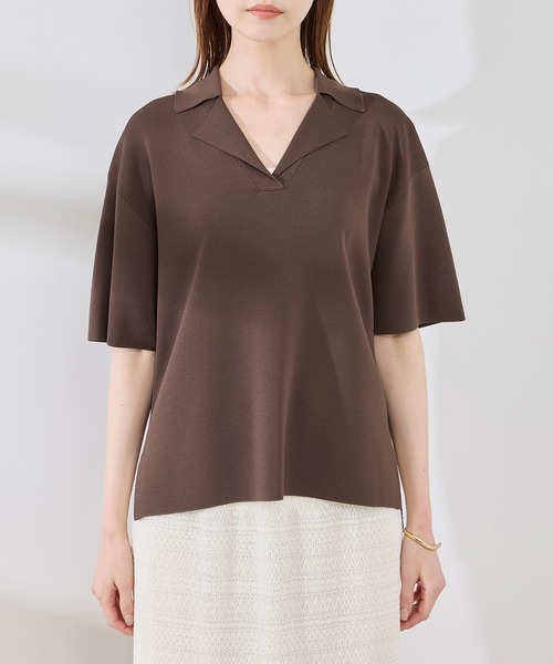 reddish brown スキッパーニット プルオーバー FREAK'S STORE（フリークスストア）の「限定展開 ポロ襟