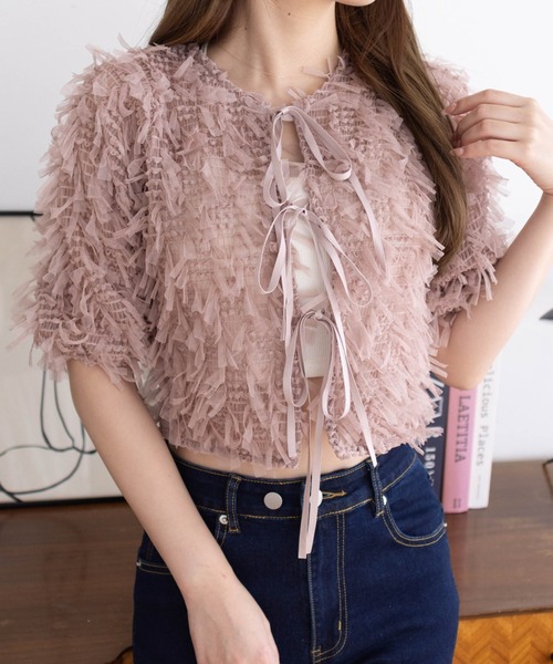 clear（クリア）の「チュールヤーンリボンブラウス [大人 カジュアル]≪2025SS新作≫（シャツ/ブラウス・レディース・イエロー/ピンクベージュ/アイボリー・F）」の2枚目の写真