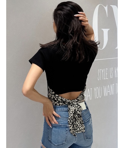 レオパードバックリボントップス（Tシャツ/カットソー）｜GYDA