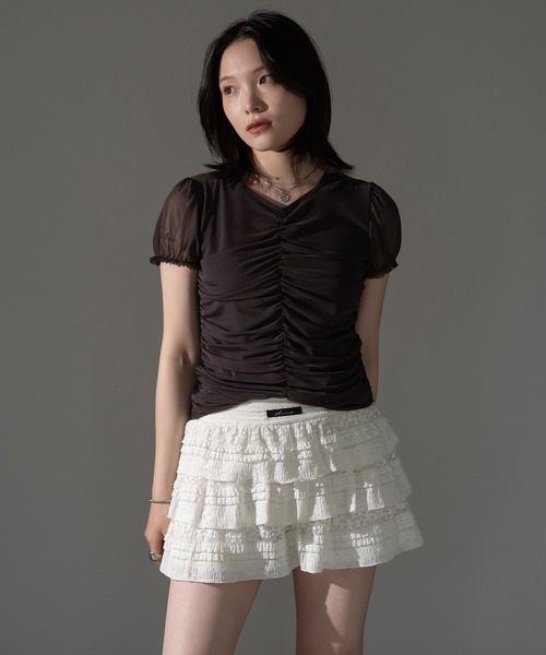 apres jour mignon(アプレジュールミニョン)の「レイヤードチュールトップス【ZOZOTOWN限定アイテム】(Tシャツ/カットソー・レディース・ブルー/チャコールグレー/ピンク/ブラウン系その他・X-LARGE/フリー)」の6枚目の写真