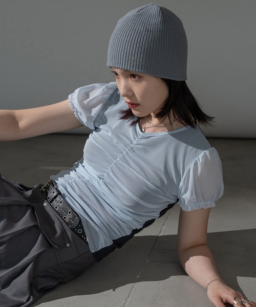 apres jour mignon(アプレジュールミニョン)の「レイヤードチュールトップス【ZOZOTOWN限定アイテム】(Tシャツ/カットソー・レディース・ブルー/チャコールグレー/ピンク/ブラウン系その他・X-LARGE/フリー)」の8枚目の写真
