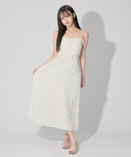 【Donna Karan】白の水玉ミモレ丈ワンピース Pearl Floral Camisole Dress / パールフローラルキャミ