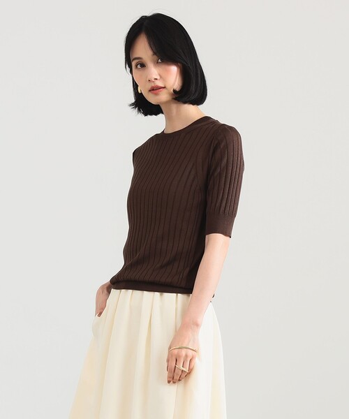 SLOANE（スローン）の「【別注】SLOANE / 18ゲージ シルク リブ ハーフスリーブ［手洗い可］（ニット/セーター・レディース・グリーン/ブラウン・2/1）」の6枚目の写真