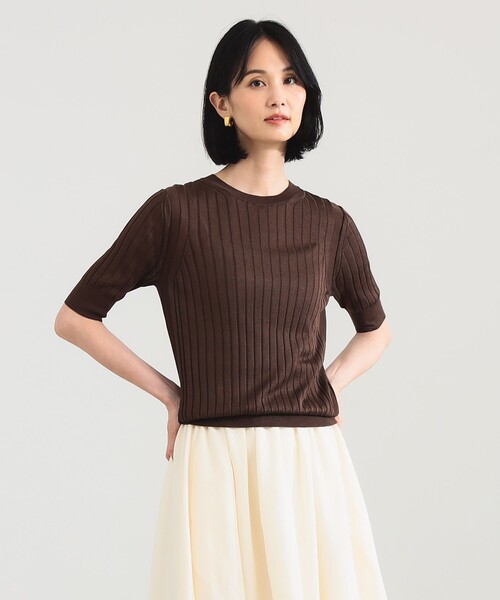 SLOANE（スローン）の「【別注】SLOANE / 18ゲージ シルク リブ ハーフスリーブ［手洗い可］（ニット/セーター・レディース・グリーン/ブラウン・2/1）」の7枚目の写真