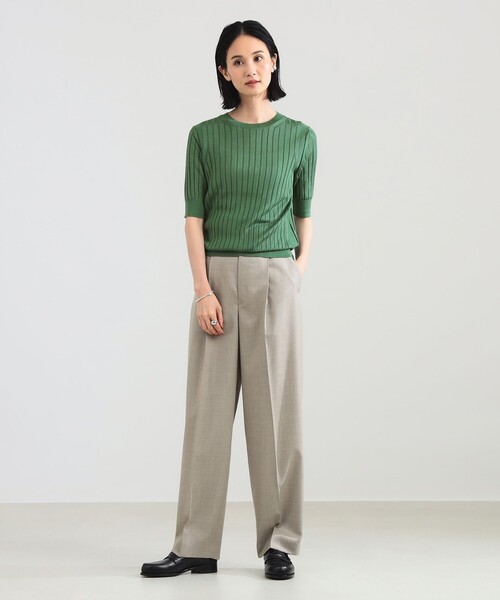 SLOANE（スローン）の「【別注】SLOANE / 18ゲージ シルク リブ ハーフスリーブ［手洗い可］（ニット/セーター・レディース・グリーン/ブラウン・2/1）」の8枚目の写真