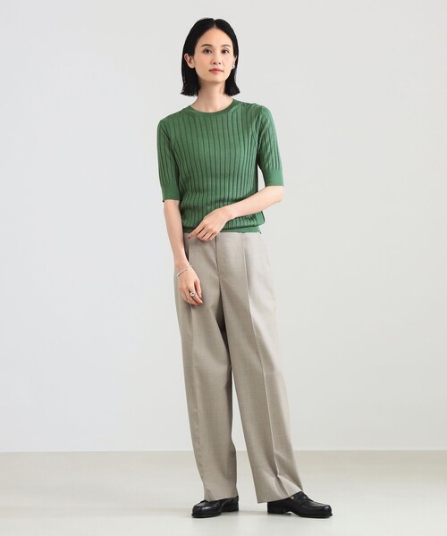 SLOANE（スローン）の「【別注】SLOANE / 18ゲージ シルク リブ ハーフスリーブ［手洗い可］（ニット/セーター・レディース・グリーン/ブラウン・2/1）」の9枚目の写真