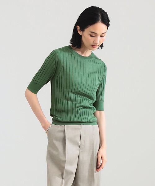 SLOANE（スローン）の「【別注】SLOANE / 18ゲージ シルク リブ ハーフスリーブ［手洗い可］（ニット/セーター・レディース・グリーン/ブラウン・2/1）」の11枚目の写真