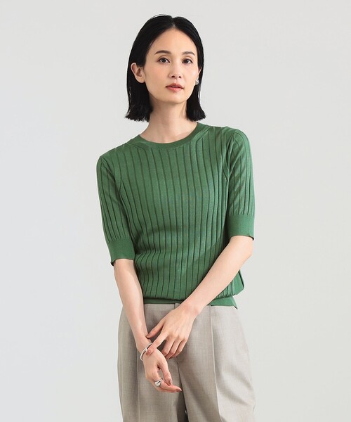 SLOANE（スローン）の「【別注】SLOANE / 18ゲージ シルク リブ ハーフスリーブ［手洗い可］（ニット/セーター・レディース・グリーン/ブラウン・2/1）」の12枚目の写真