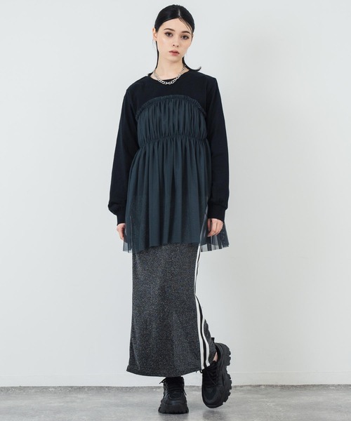 MaxMara RUNWAY●NAVONA タイトライン ロング ドレープスカート セール】サイド ライン ラメ タイト ロング スカート（スカート