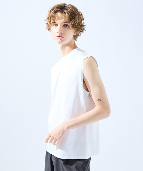 AH ABAHOUSE(エーエイチアバハウス)の「【SORONA】接触冷感 ノースリーブ Tシャツ / タンクトップ(Tシャツ/カットソー・メンズ・ホワイト/ブラック・48/46)」の2枚目の写真