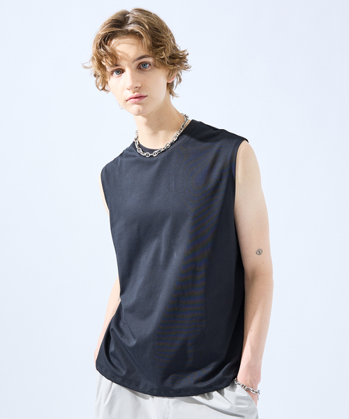 AH ABAHOUSE(エーエイチアバハウス)の「【SORONA】接触冷感 ノースリーブ Tシャツ / タンクトップ(Tシャツ/カットソー・メンズ・ホワイト/ブラック・48/46)」の1枚目の写真