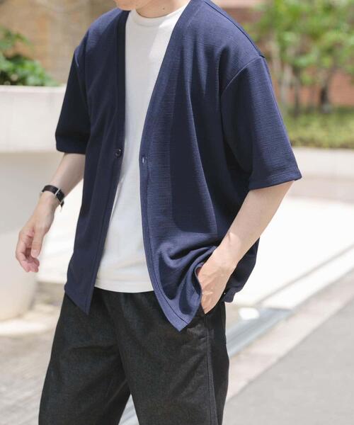 ITEMS URBANRESEARCH（アイテムズ アーバンリサーチ）の「ジャガード5分袖カーディガン+ポンチTシャツセット（カーディガン/ボレロ・メンズ・ベージュ/ネイビー/チャコールグレー/グレー・MEDIUM/LARGE/X-LARGE）」の10枚目の写真