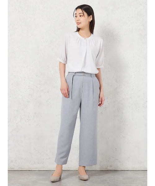 HARUYAMA(ハルヤマ)の「【高通気】WALK PLUS ワイドパンツ リネンライク ベルト付き(スラックス・レディース・ライトグレー/ネイビー/ベージュ・M/L/LL/S)」の7枚目の写真