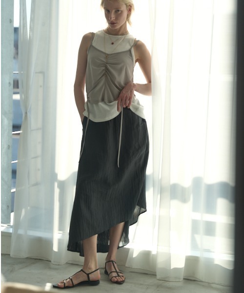 Muel Chic(ミュエルシック)の「Pines shine skirt ピンズシャインスカート(スカート・レディース・ネイビー/ホワイト/モカ/ミント/ブラック・FREE)」の12枚目の写真