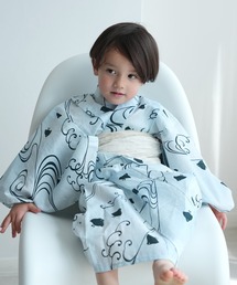 キッズ浴衣3点セット utatane うたかたの紺ぼかし乱菊（浴衣