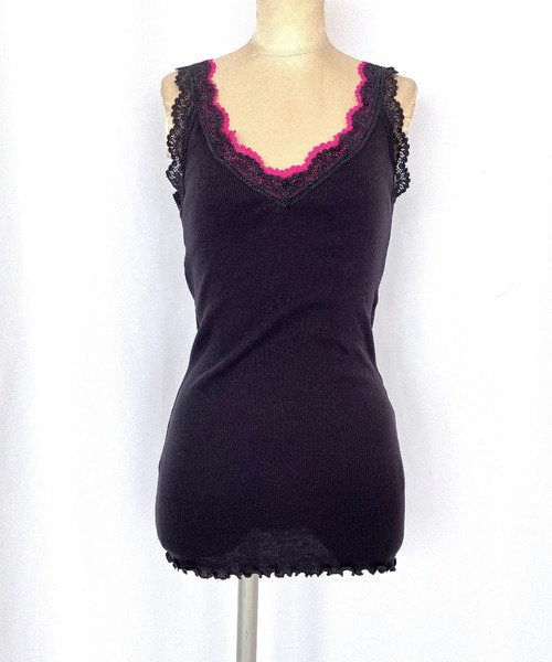 Q（キュー）の「バイカラーテレコタンク（タンクトップ・レディース・チャコールグレー/ライトグレー/マスタード/オリーブ/ネイビー/バーガンディー・MEDIUM）」の8枚目の写真