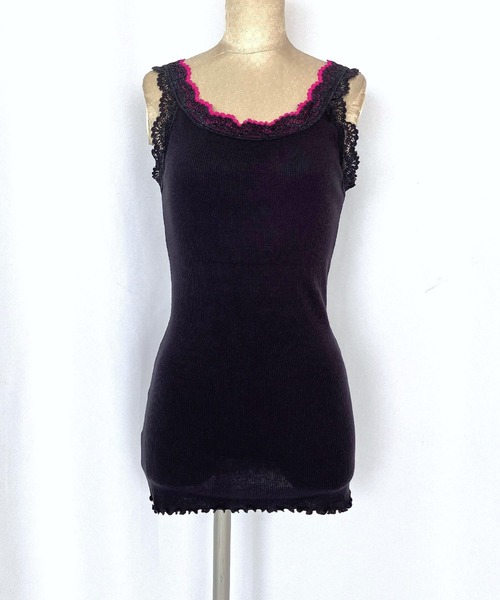 Q（キュー）の「バイカラーテレコタンク（タンクトップ・レディース・チャコールグレー/ライトグレー/マスタード/オリーブ/ネイビー/バーガンディー・MEDIUM）」の11枚目の写真