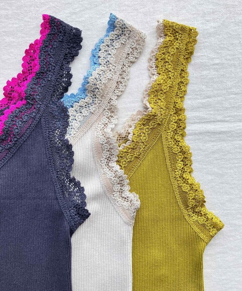 Q（キュー）の「バイカラーテレコタンク（タンクトップ・レディース・チャコールグレー/ライトグレー/マスタード/オリーブ/ネイビー/バーガンディー・MEDIUM）」の13枚目の写真