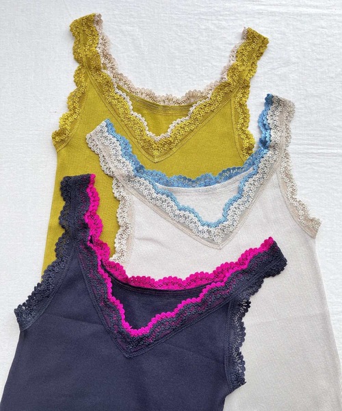 Q（キュー）の「バイカラーテレコタンク（タンクトップ・レディース・チャコールグレー/ライトグレー/マスタード/オリーブ/ネイビー/バーガンディー・MEDIUM）」の14枚目の写真