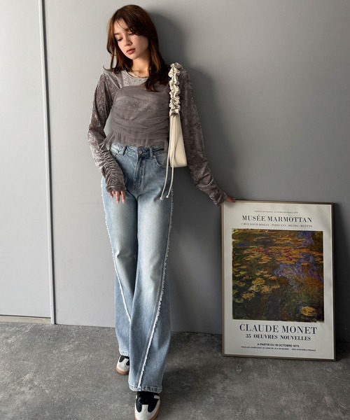 mily bilet(ミウィビレット)の「【mily bilet】大人可愛いを纏う。シアーベロアチュールビスチェアンサンブル(セット)(Tシャツ/カットソー・レディース・ブラウン/グレー/ブラック・X-LARGE/SMALL/MEDIUM/LARGE)」の13枚目の写真