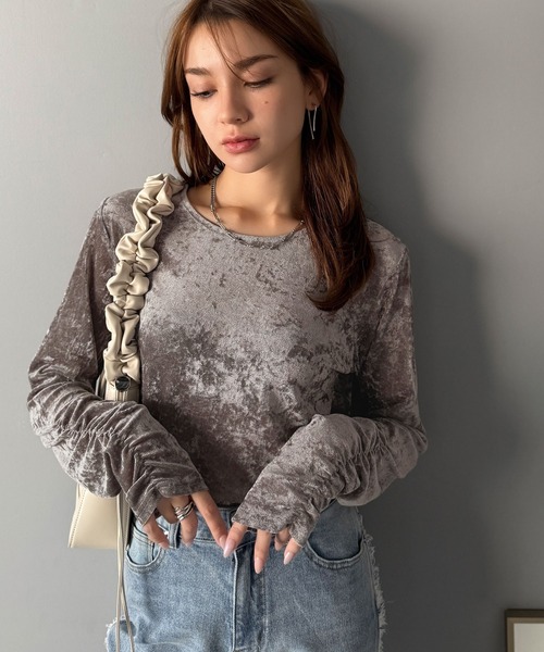 mily bilet(ミウィビレット)の「【mily bilet】大人可愛いを纏う。シアーベロアチュールビスチェアンサンブル(セット)(Tシャツ/カットソー・レディース・ブラウン/グレー/ブラック・X-LARGE/SMALL/MEDIUM/LARGE)」の16枚目の写真