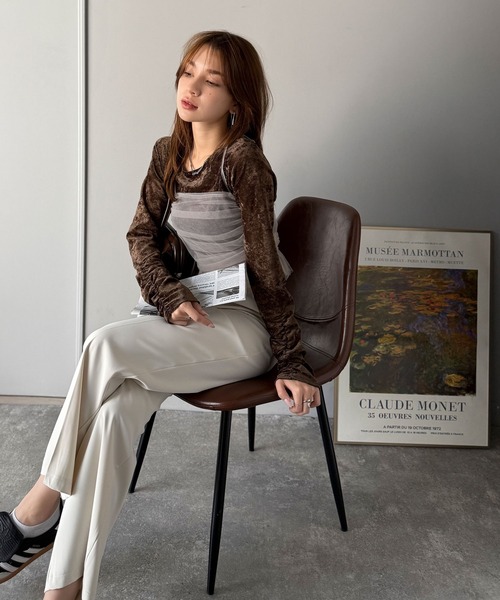 mily bilet(ミウィビレット)の「【mily bilet】大人可愛いを纏う。シアーベロアチュールビスチェアンサンブル(セット)(Tシャツ/カットソー・レディース・ブラウン/グレー/ブラック・X-LARGE/SMALL/MEDIUM/LARGE)」の19枚目の写真