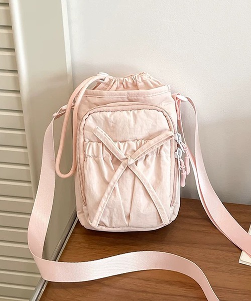 shopnikoniko(ショップニコニコ)の「ボトルホルダー ショルダー ストラップ リボン 巾着 ペットボトル ポーチ付き ショルダーバッグ(ショルダーバッグ・レディース・ブラック/ブルー/ピンク・フリー)」の12枚目の写真