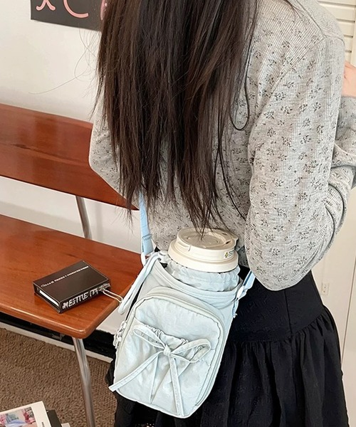 shopnikoniko(ショップニコニコ)の「ボトルホルダー ショルダー ストラップ リボン 巾着 ペットボトル ポーチ付き ショルダーバッグ(ショルダーバッグ・レディース・ブラック/ブルー/ピンク・フリー)」の19枚目の写真