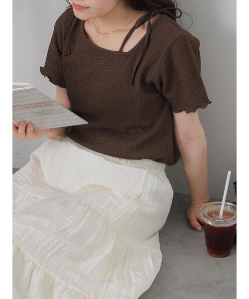 ehka sopo(エヘカソポ)の「アシメリボンカットソー(Tシャツ/カットソー・レディース・ブラウン/ブルー/オフホワイト/ブラック・F)」の12枚目の写真