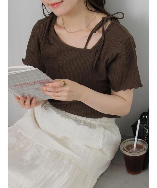 ehka sopo(エヘカソポ)の「アシメリボンカットソー(Tシャツ/カットソー・レディース・ブラウン/ブルー/オフホワイト/ブラック・F)」の13枚目の写真
