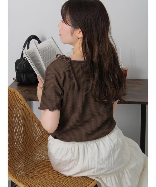 ehka sopo(エヘカソポ)の「アシメリボンカットソー(Tシャツ/カットソー・レディース・ブラウン/ブルー/オフホワイト/ブラック・F)」の15枚目の写真
