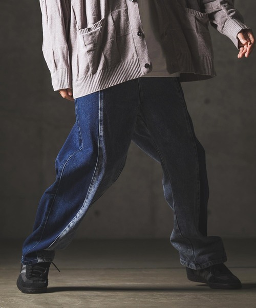 mp13874-Denim wide-leg trousers-Reconstructed design- デニムパンツ